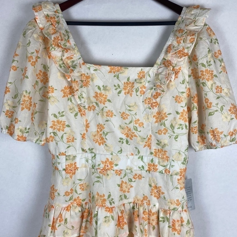 NWT Adelyn Rae Kerry Eyelet Floral Embroidered Ruffle Mini Dress Large NEW